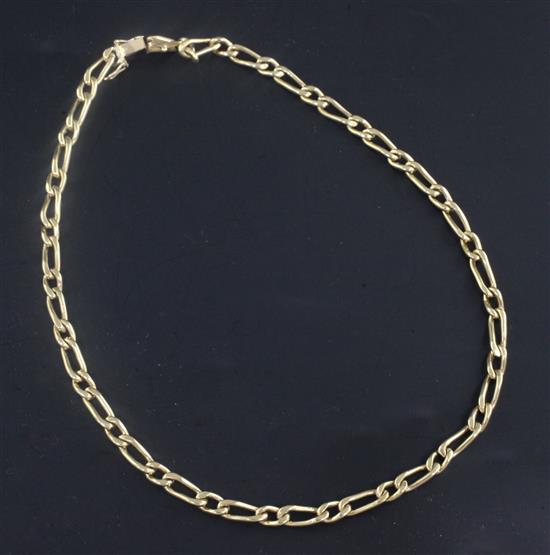 A yellow metal gold twisted link necklace (unmarked but tested as 14ct), 44.5cm.